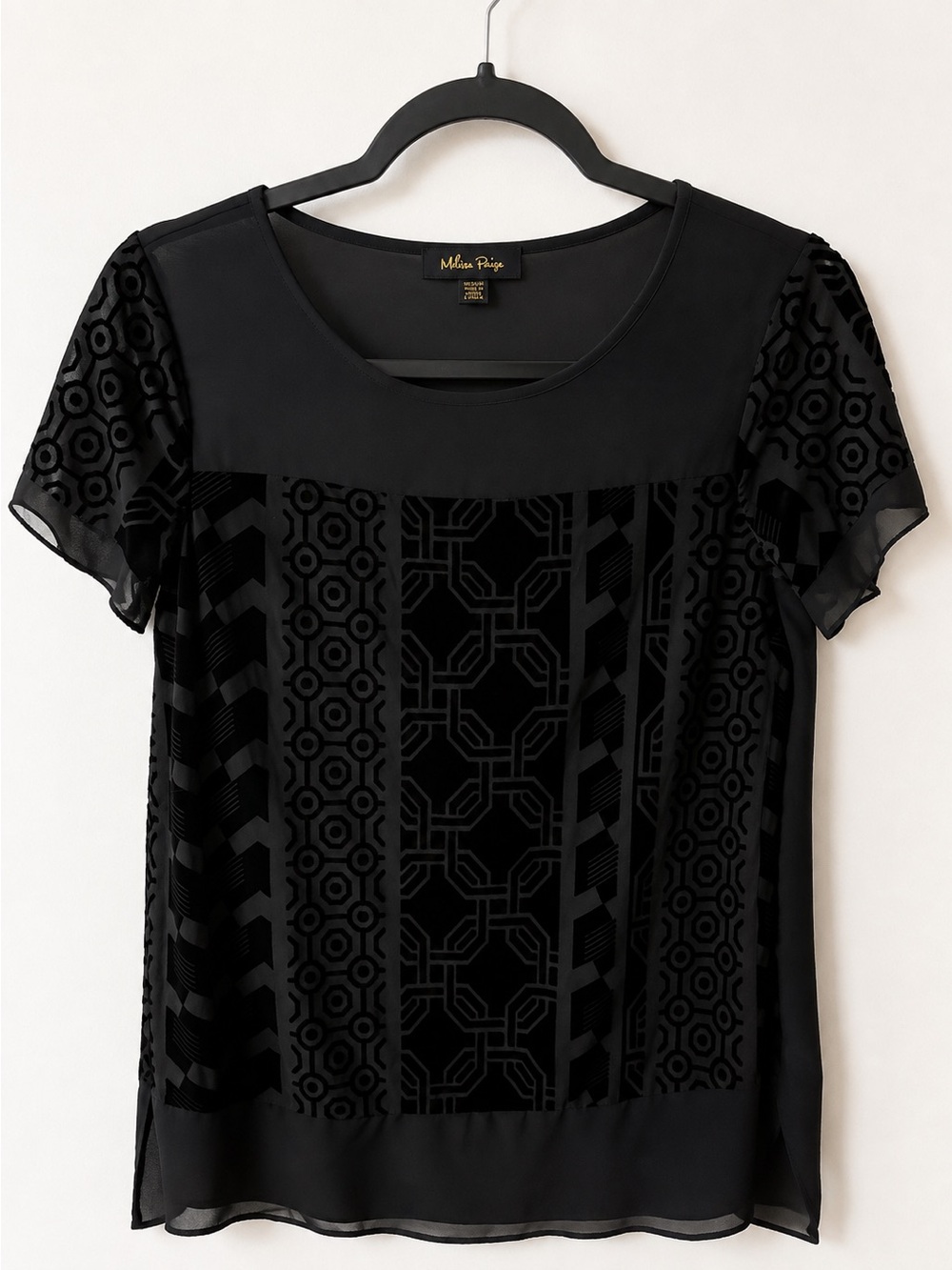 ⭐️3/$20 Melissa Paige Black Sheer Geometric Burnout Blouse XS